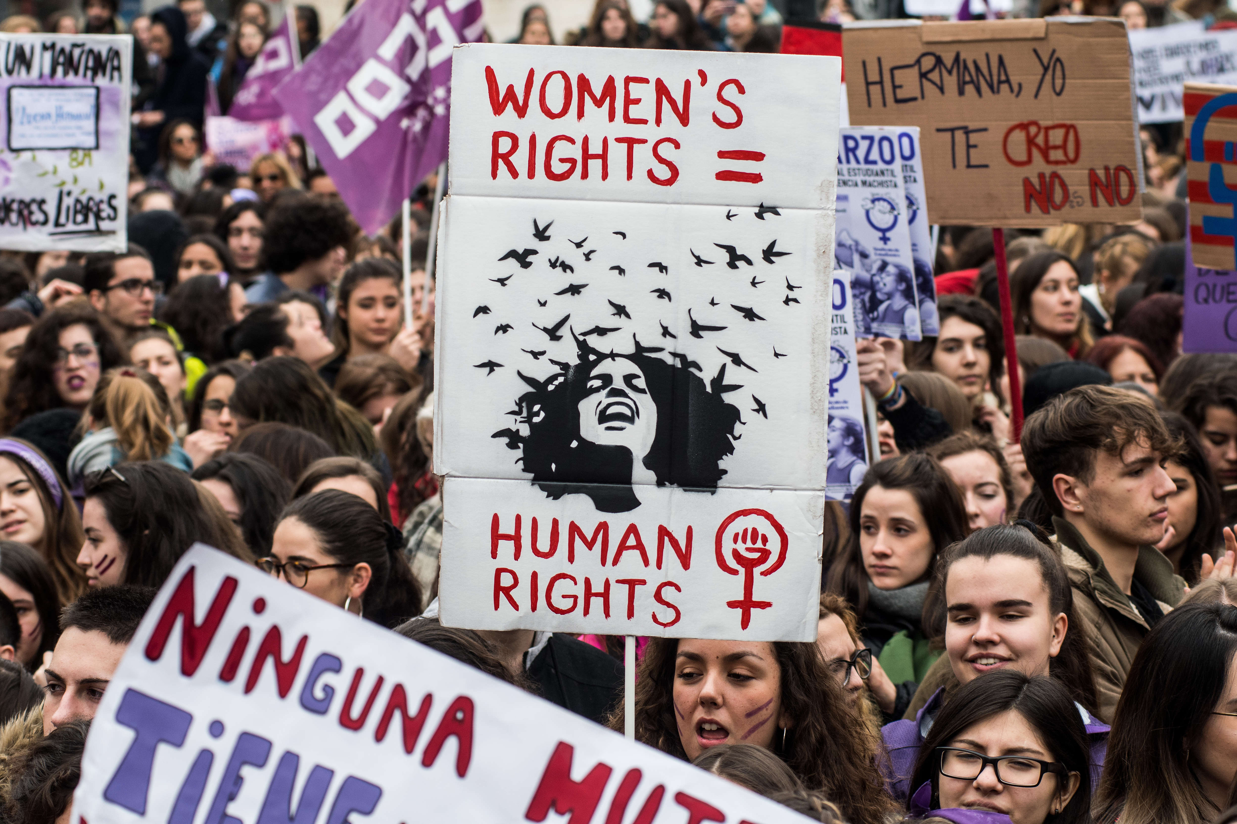 Women protesting during the first women strike ever in Spain...