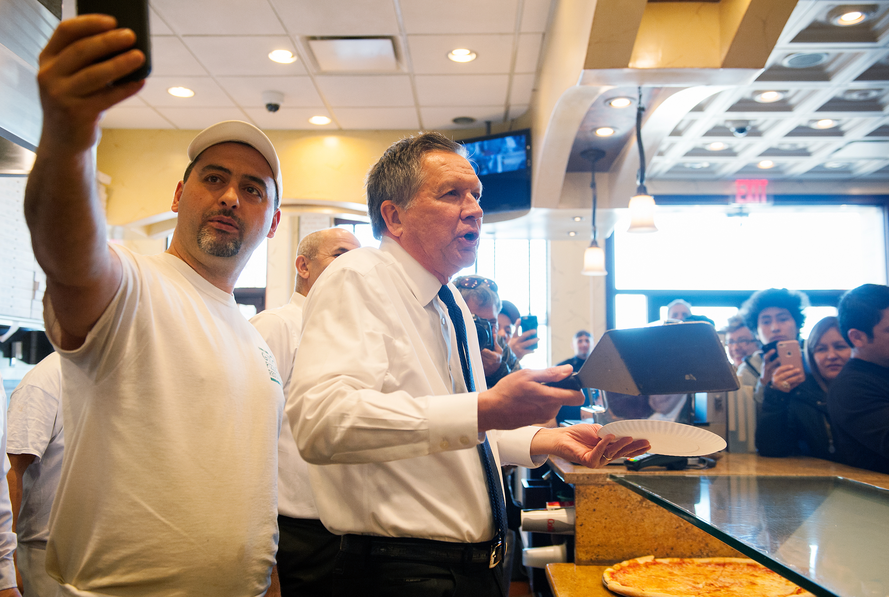 Republican Presidential Candidate John Kasich Makes Campaign Stop At Pizzeria In Queens, New York