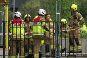 Eight fire engines and around 60 firefighters attend to a fire in a block of flats on Hatton Road, Alperton.