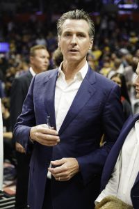 Governor of California Gavin Newsom at the opening game of the NBA season between the Los Angeles Clippers and the Los Angeles Lakers at the Staples Center