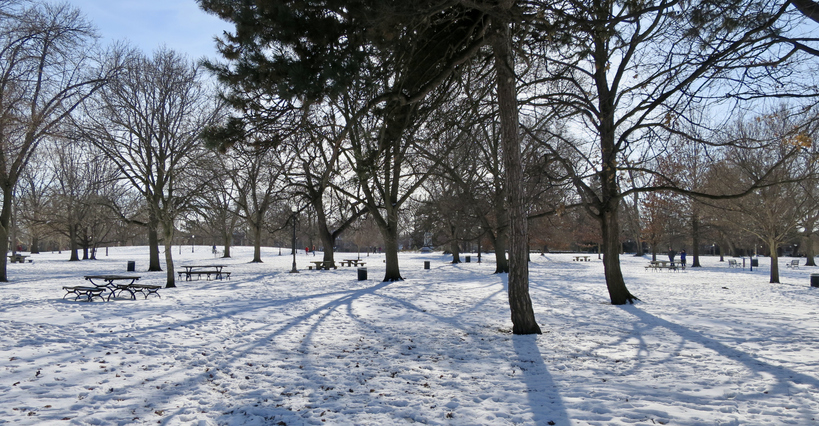 Snow-covered Schiller Park in German Village in Columbus Ohio